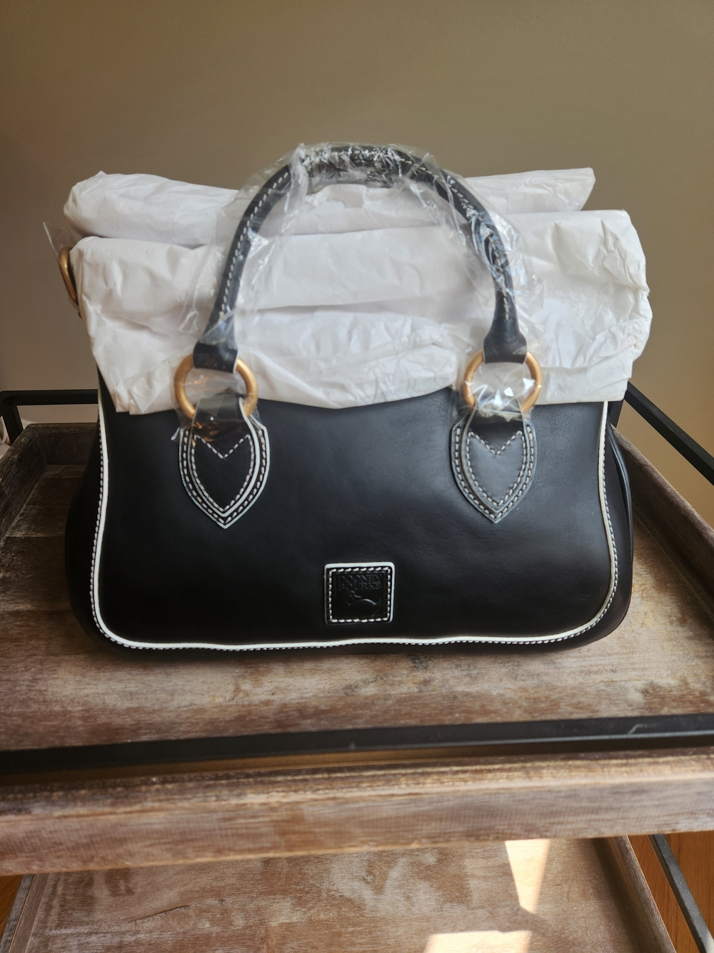 DOONEY & BOURKE SMOOTH Black FLORENTINE Satchel Handbag with Contrast MEDIUM